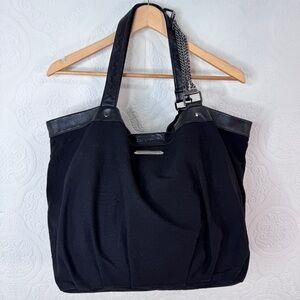 LEIGH AND LUCA Canvas Fashion Black Large Bag Purse Chain Strap